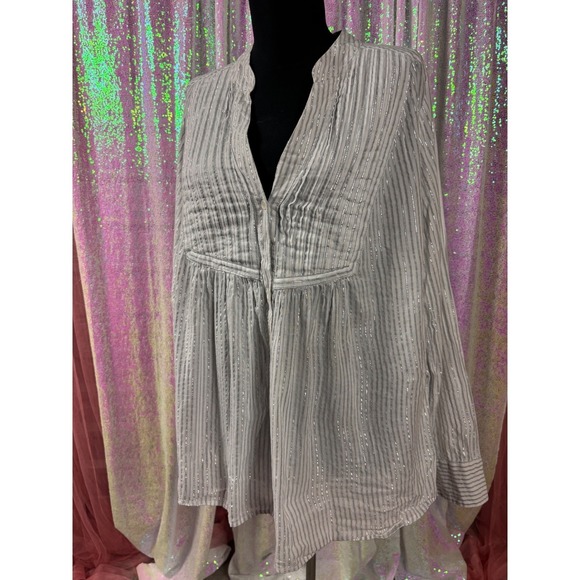 Venezia Tops - Venezia Women Plus Size 18/20 Striped Metallic Pleated Tunic Blouse Boho Y2K